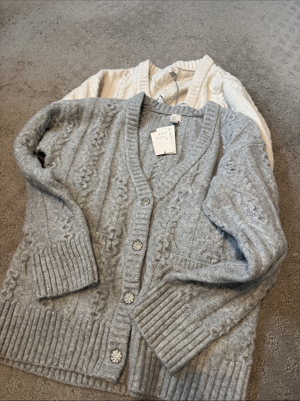 a new day Gray and Cream Cable-Knit V-Neck Cardigan Set